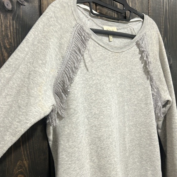 KOCH Sweater Size S Grey Fringe Boho Soft Cotton Blend Holiday Metallic - Picture 4 of 11